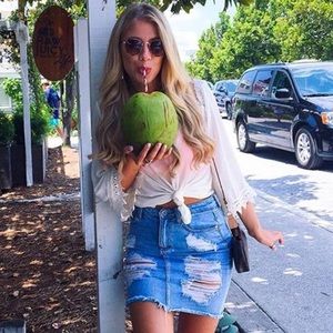 Distressed jean skirt